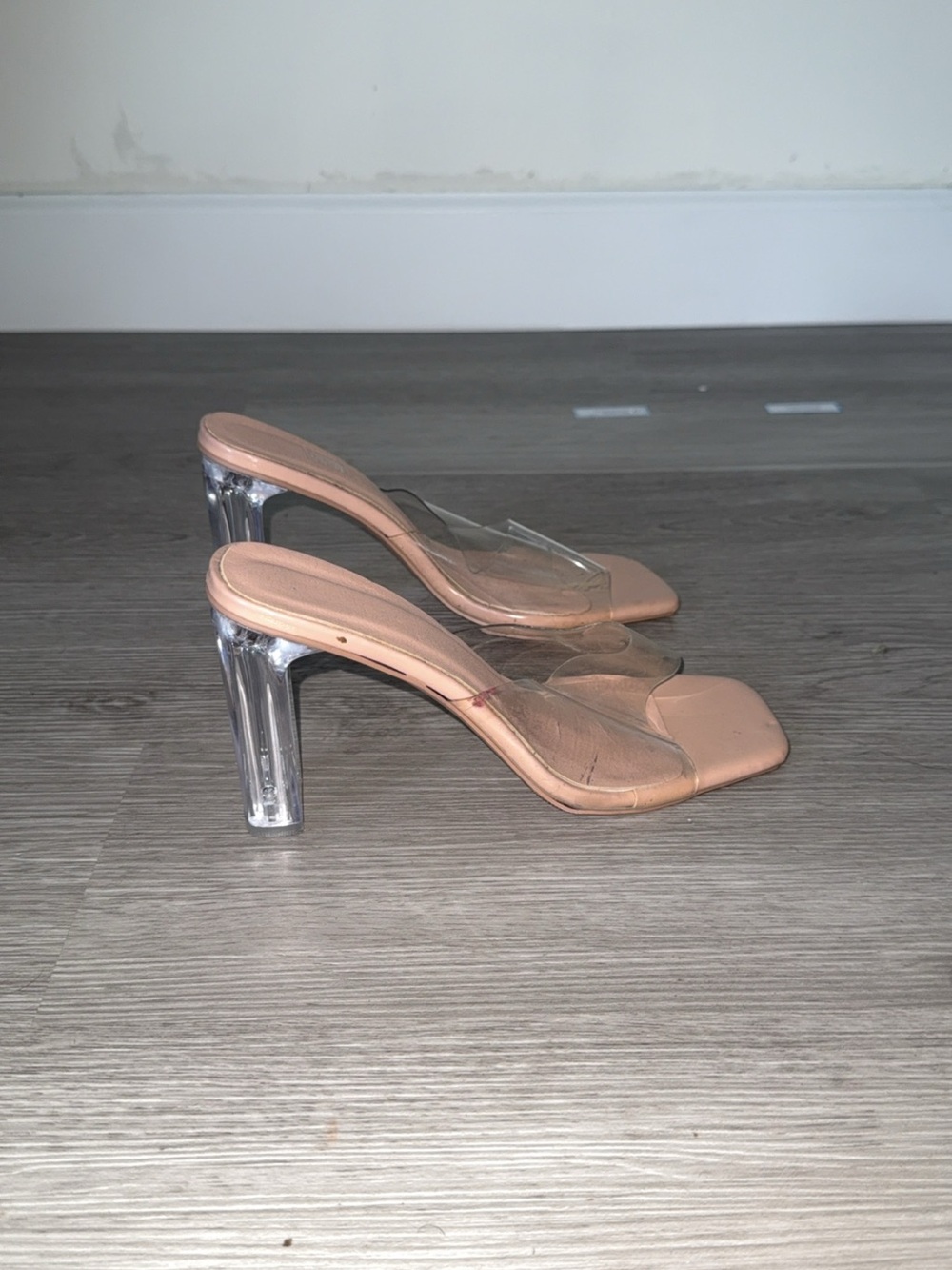 PrettyLittleThing Nude Clear Strap Slide Mules